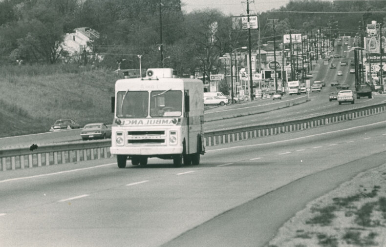 Pediatric transport vehicle Angel 1 on the streets of Nashville.