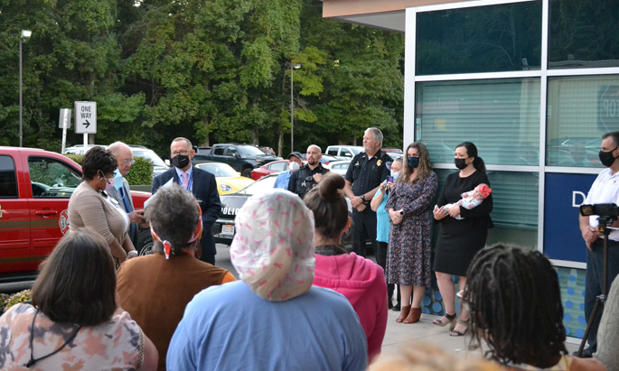 VTHH staff joined Tullahoma officials outside for the presentation of the proclamation. Many staff members watched from windows as they continued to care for patients.