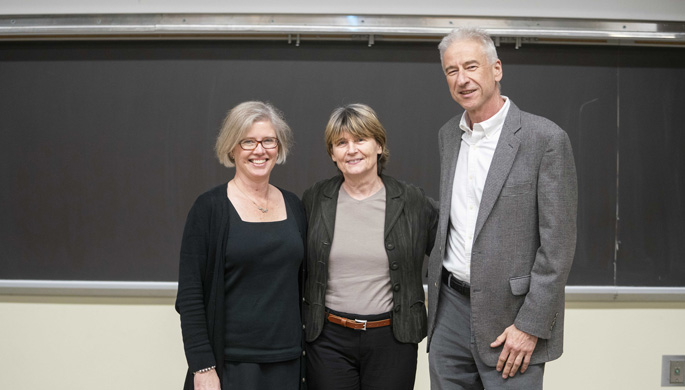 Ruth Lehmann, PhD, center, a world-renowned expert on the biology of germ cells, delivered last week’s Flexner Discovery Lecture. Here, she poses with Ian Macara, PhD, chair of Vanderbilt’s Department of Cell and Developmental Biology, which sponsored the lecture, and Andrea Page-McCaw, PhD.