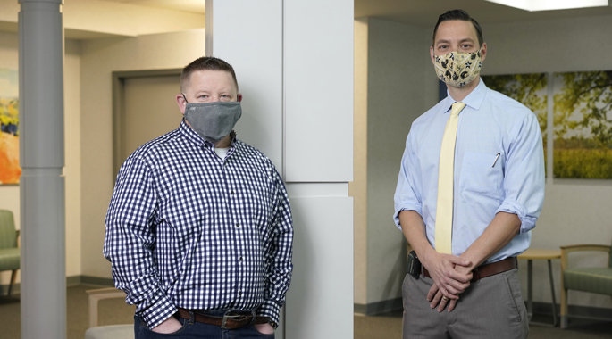 Christopher Menzel, MD, right, performed gastric bypass surgery for Kristian Wernet, left, a patient of the new Vanderbilt Weight Loss Center in Lebanon, Tennessee.