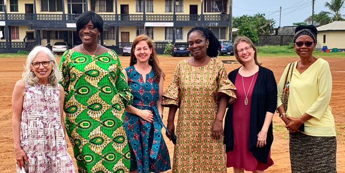 From left are Bonnie Miller, MD, VUMC; Odell Kumeh, MD, MPH, ULCHS; Marie Martin, PhD, MEd, VUMC; Bernice Dahn, MD, MPH, ULCHS; Kristina Talbert-Slagle, PhD, Yale; and Comfort Enders, MEd, ULCHS.