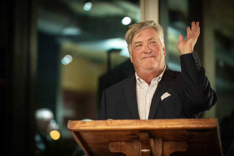 J. Kelly Wright Jr., MD, speaks during his recent retirement reception. (photo by Erin O. Smith)