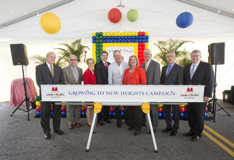The Growing to New Heights Campaign cabinet and hospital leadership gather for the Monroe Carell expansion construction kickoff celebration in 2015. (photo by Joe Howell)