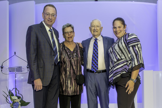William Stead, MD, VUMC’s Chief Strategy Officer, is a 2019 recipient of Duke Medical Alumni Association's Distinguished Alumnus Award. Considered a pioneer in the application of communication and information technology to improve the practice of medicine. Stead, left, is flanked by Janet Stead, W. Ed Hammond, PhD, and Elizabeth Stead and received the award during the Duke Medical Alumni Weekend in early November.