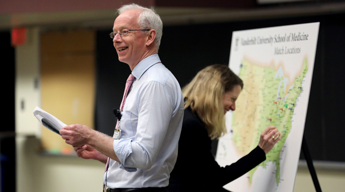 Donald Brady, MD, and Amy Fleming, MD, hosted last Friday’s virtual Match Day, where fourth-year Vanderbilt University School of Medicine students learned where they will do their residencies.