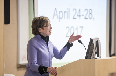 Marilyn Dubree, MSN, R.N., discusses the upcoming Magnet site visit during Tuesday’s Medical Center Nursing Board meeting. (photo by John Russell)
