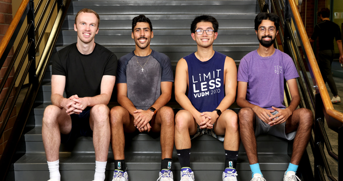 Vanderbilt University School of Medicine student Daniel Ragheb, second from left, with the classmates who helped save him — Joel Johnson, left, Brian Hou and Shreyas Krishnapura. (Not pictured: Yash Pershad).