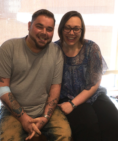 Congenital heart disease patient Shawn Land, left, here with his sister, Crystal Faulkner, received his heart transplant in January.