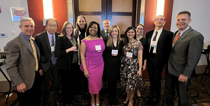 VUMC faculty members attending the meeting of the American Society for Clinical Investigation included, from left, Wesley Ely, MD, MPH, Patrick Hu, MD, PhD, Lorraine Ware, MD, Kimryn Rathmell, MD, PhD, Consuelo Wilkins, MD, MSCI, Christopher Williams, MD, PhD, Lori Jordan, MD, PhD, Natasha Halasa, MD, MPH, ASCI Council Member Julie Bastarache, MD, Eric Tkaczyk, MD, PhD, and James Crowe Jr., MD.