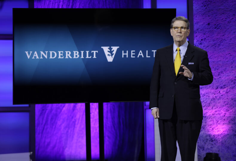C. Wright Pinson, MBA, MD, discusses Vanderbilt Health’s recent growth during the Leadership Assembly. (photo by Donn Jones)