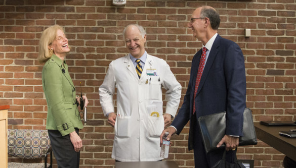 From left, Jennifer Pietenpol, Ph.D., Gordon Bernard, M.D., and Robert Dittus, M.D., MPH, at last week’s VUMC Research Enterprise Forum. (photo by Joe Howell)