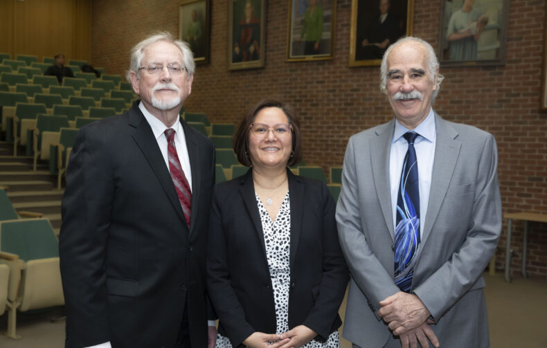 From left, Alvin Powers, MD, Joe C. Davis Professor of Biomedical Science and professor of Medicine and Molecular Physiology and Biophysics; Barbara Gisella Carranza Leon, MD, associate professor of Medicine and interim clinical and senior division director of the Division of Diabetes, Endocrinology and Metabolism; and David Nathan, MD, founder and director of the Diabetes Center and Diabetes Research Center at Massachusetts General Hospital. (photo by Susan Urmy)