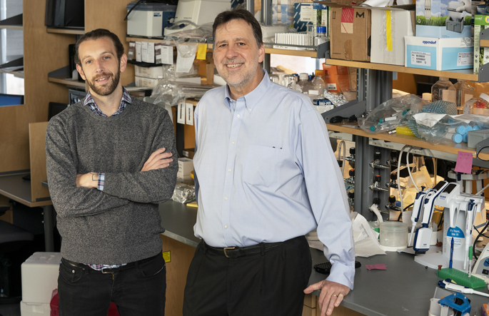 Max Joffe, PhD, left, P. Jeffrey Conn, PhD, and colleagues are studying a new class of antidepressants that may relieve symptoms more rapidly and with fewer side effects.