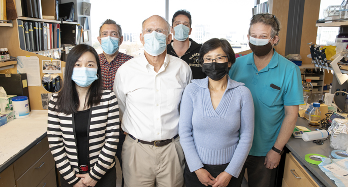 PHOTO: Members of the supermere discovery team include (front row from left) Qi Liu, PhD, Robert Coffey, MD, Qin Zhang, PhD, and (back row from left) James Higginbotham, PhD; Dennis Jeppesen, PhD; and Jeffrey Franklin, PhD. (hoto by Erin O. Smith)