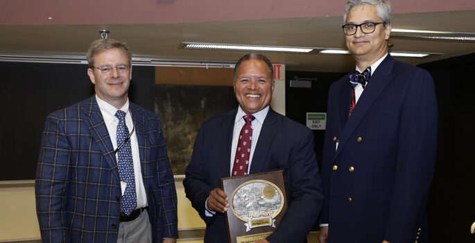 Robert S.D. Higgins, MD, MSHA, center, with Seth Karp, MD, left, and Sunil Geevarghese, MD.