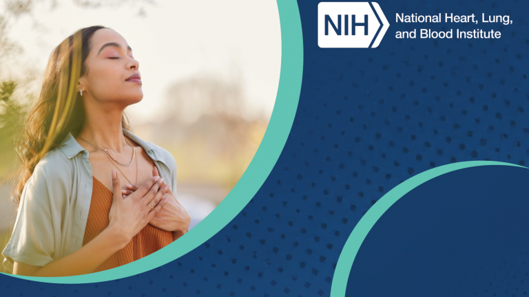 Event banner for NHLBI workshop titled Lung as the Gateway for Environmental Exposures includes photo of woman outdoors, standing with eyes closed and hands over her chest