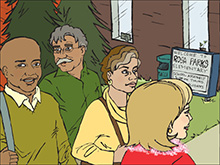 group of teachers walking into a school