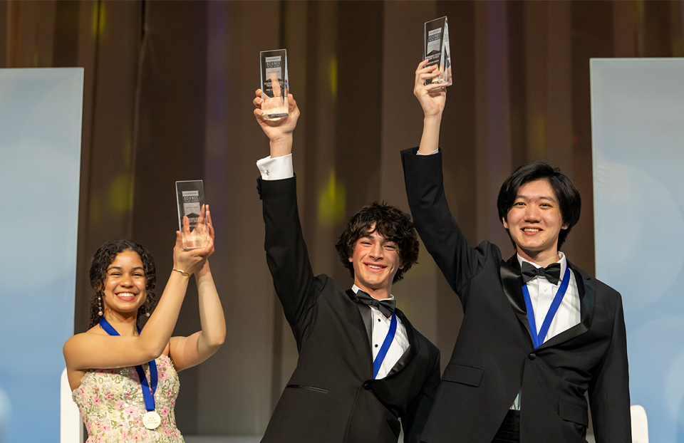 The Top 3 Award Winners from the 2025 Regeneron Science Talent Search: Ava Cummings, Matteo Paz and Owen Jianwen Zhang