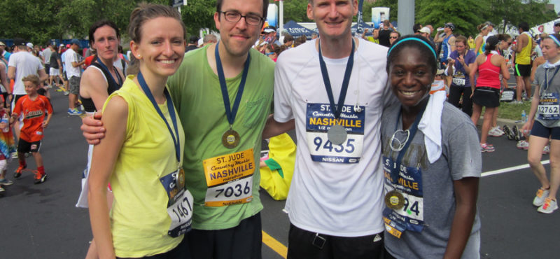 Finishing the Nashville half marathon!