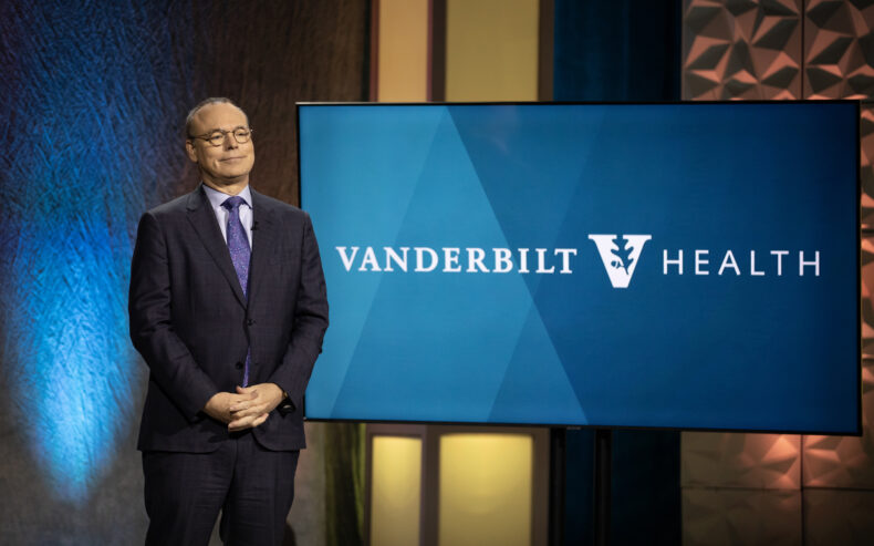 Jeff Balser, MD, PhD, spoke about the Medical Center’s growth during the Spring Leadership Assembly. (photo by Erin O. Smith)