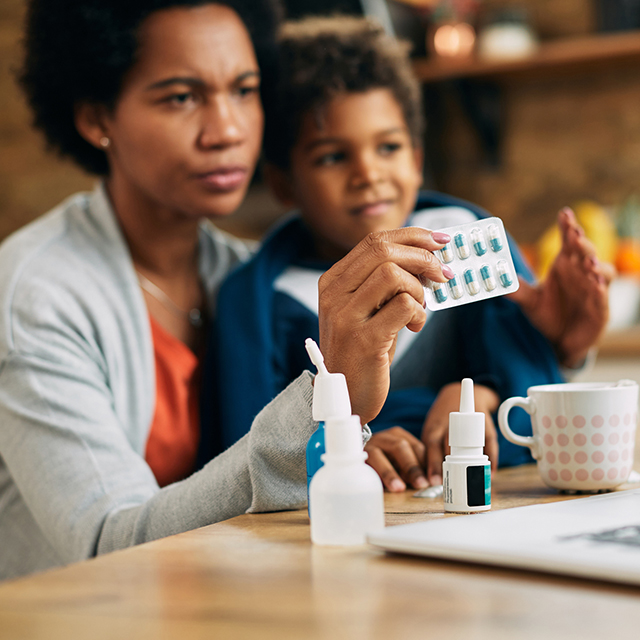Woman and child with medicine