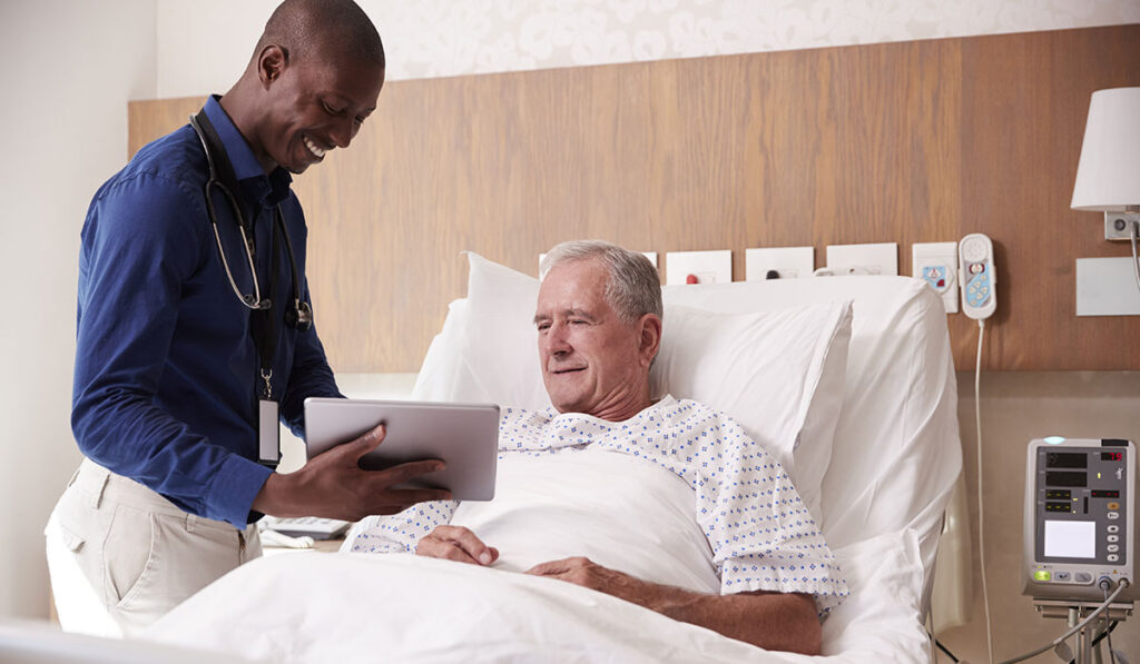 Patient undergoing telehealth consult