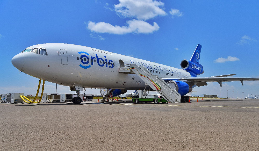 Orbis DC-10 aircraft on tarmac