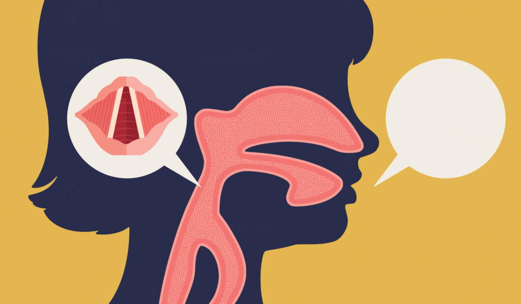 Illustration of using Botox to treat vocal disorders