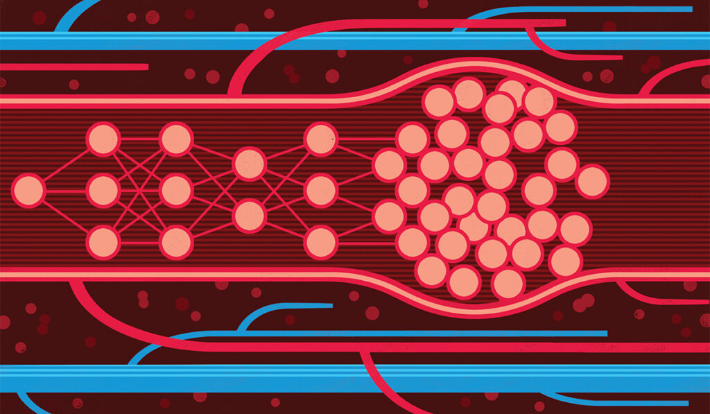 Illustration of blood forming a clot in a vein