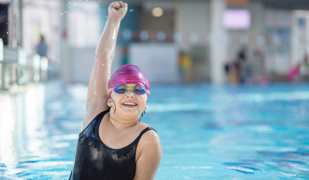 Young child swimming