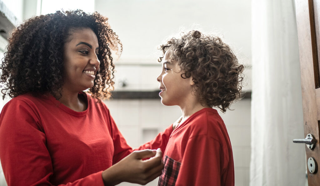 Mom and child in bathroom