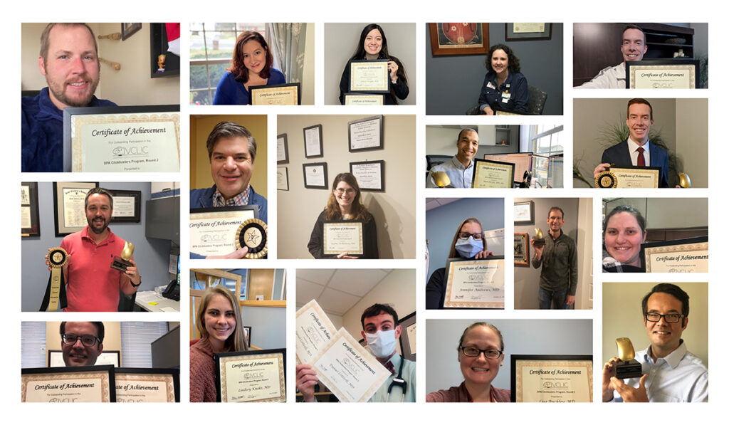 Group collage of photos of individuals holding certificates