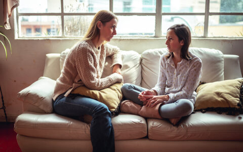 Mom and daughter talking