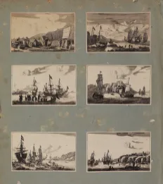 George Sullivan donated at least 22 large folio-size sheets of blue paper with prints attached. As he wrote in a letter of May 2, 1938, describing an upcoming shipment of prints for Peabody’s art collection: “I add eleven miscellaneous prints mounted on blue gray paper. These latter are an overflow from a special portfolio in which I keep for a while prints that interest me. These are few now and gradually will find their way into the Files of ‘Peabody.’”