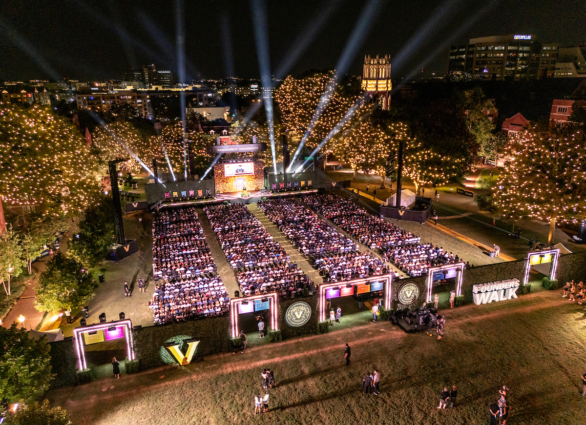 An overview of a stage and a seated audience