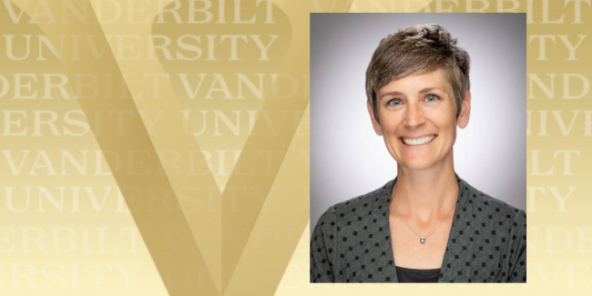 Melissa Gresalfi head shot with a gold V in the background