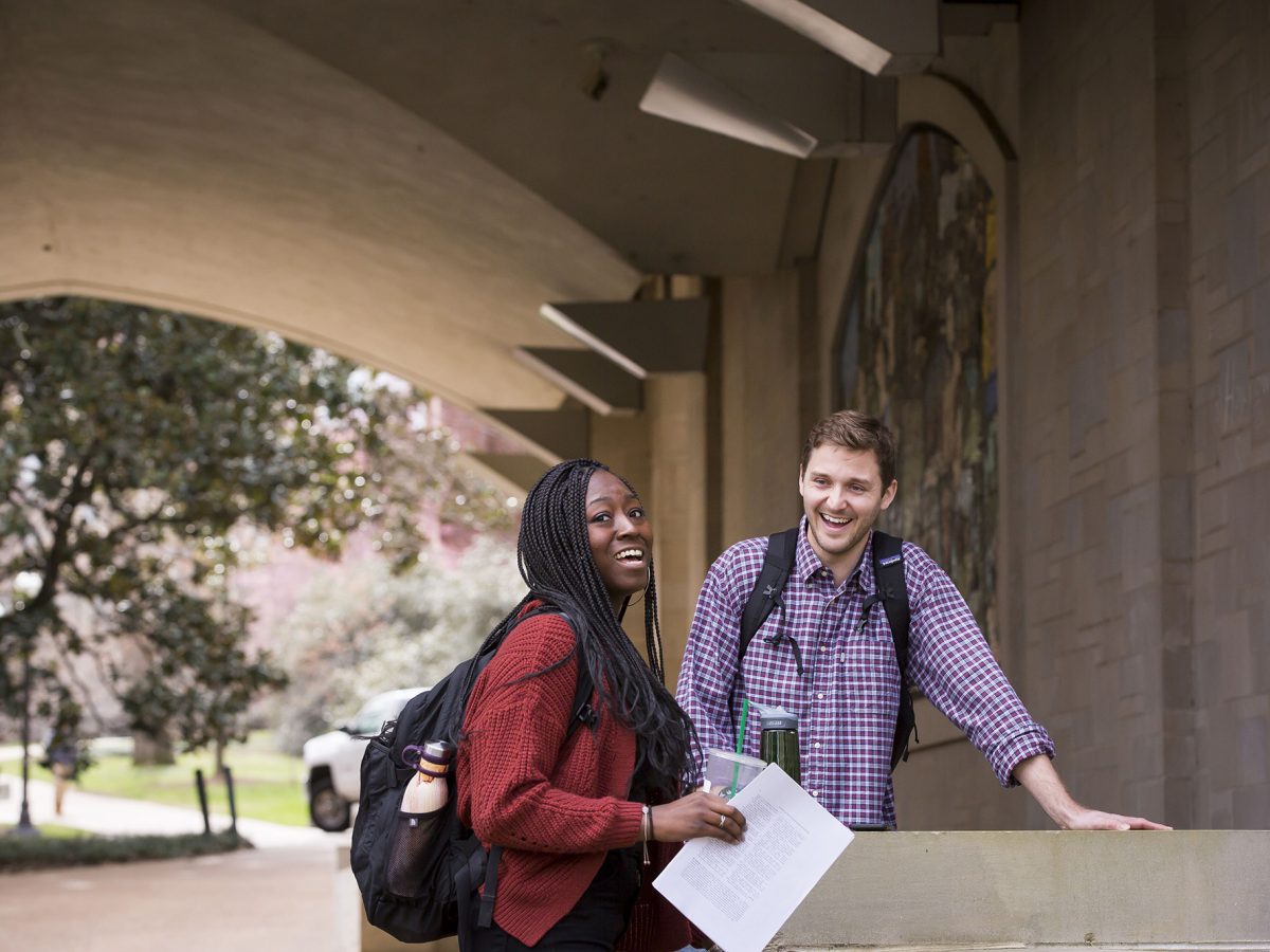 Two students smiling on Vanderbilt's campus