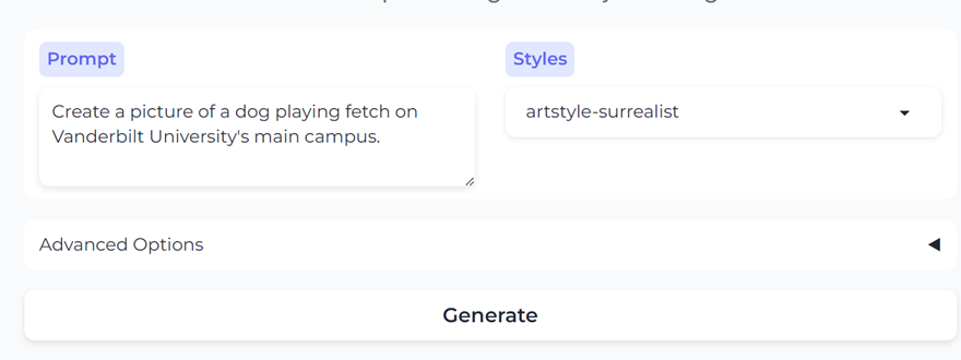 Screenshot of the Stable Diffusion Interface. Under the Prompt category the user has inputted the prompt 