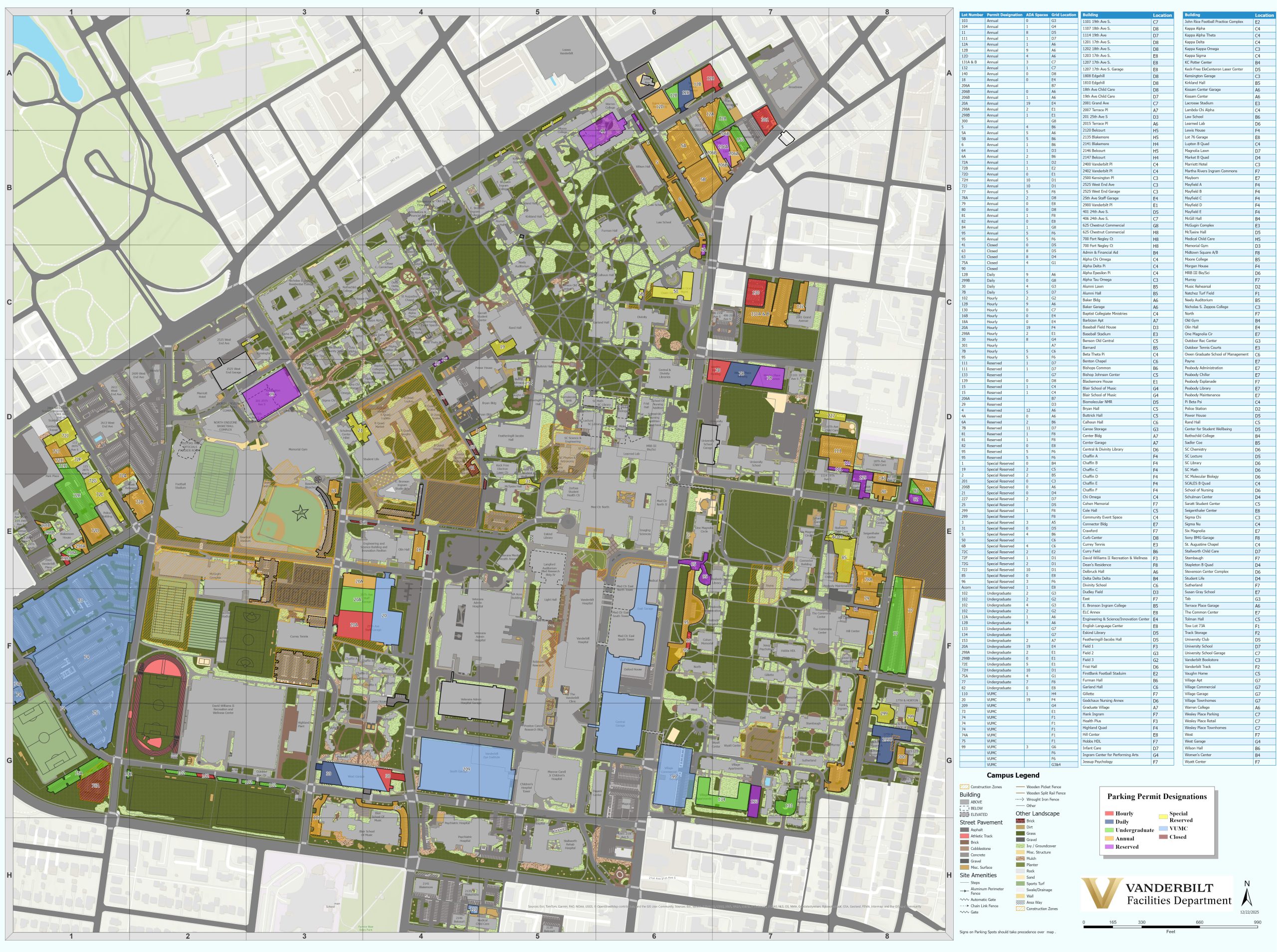 Parking Map Vanderbilt University 2025-26