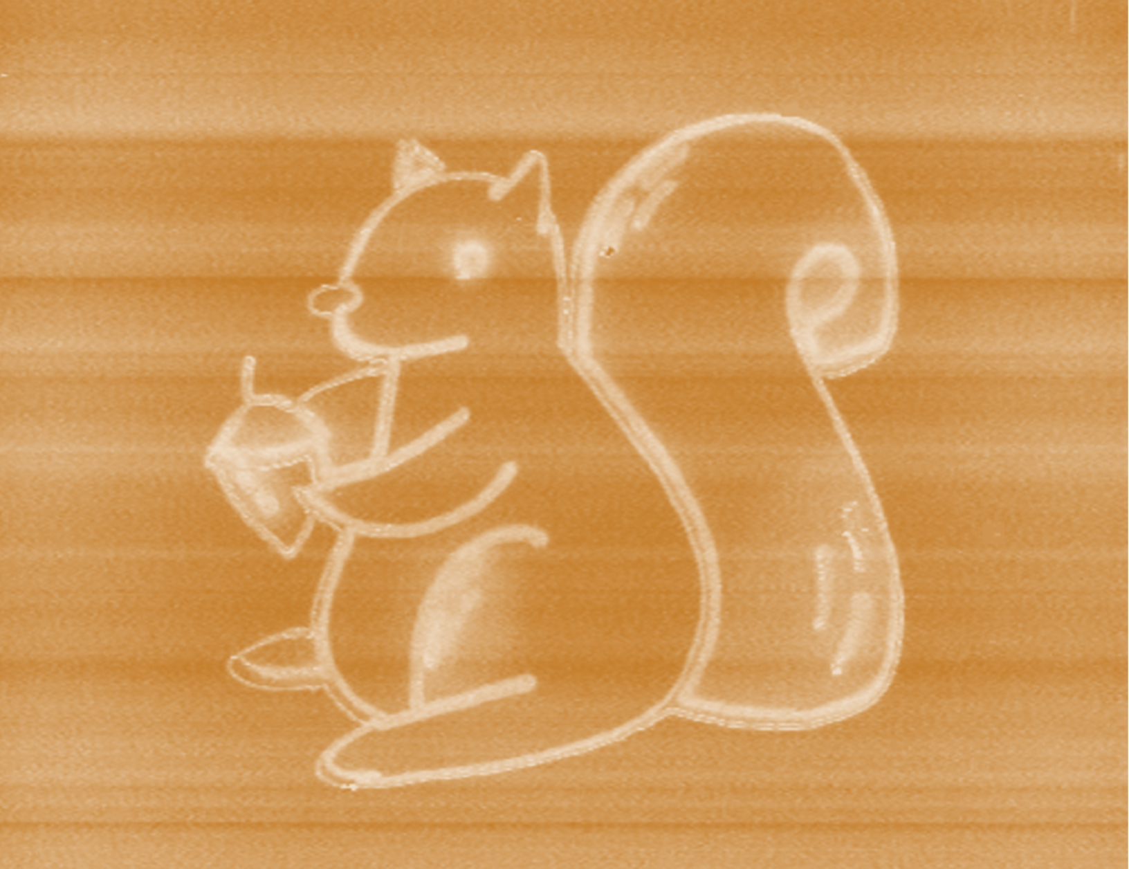 Hand-drawn squirrel holding an acorn. Engraved using the VINSE Bruker Dimension Icon Atomic Force Microscope. (Madison Walker, Chemistry / Andrea Locke Research Group)