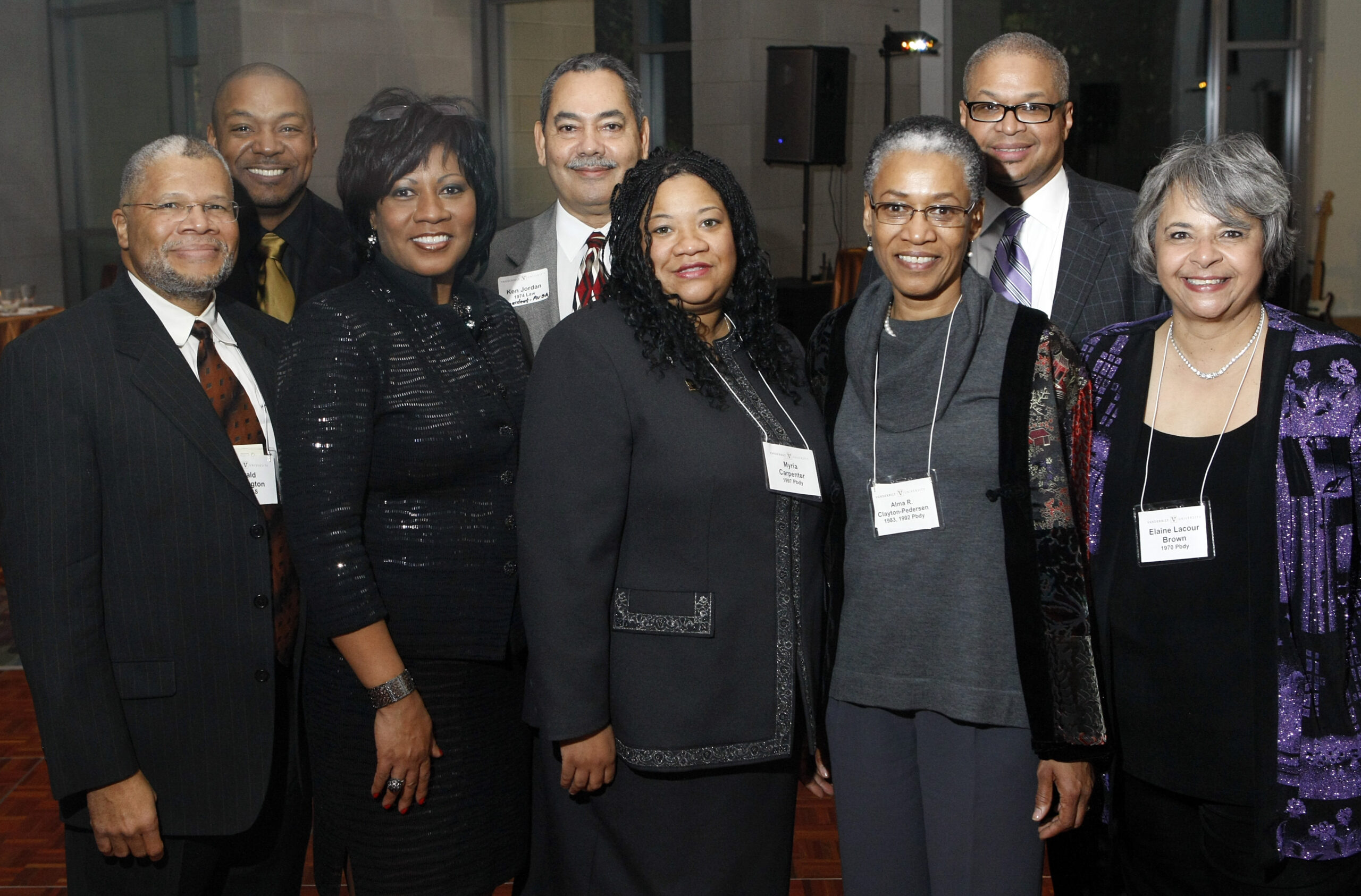 Photos of the 25th Anniversary of the Assoc. of Vanderbilt Black Alumni (AVBA) Banquet held at the Student Life Ballroom with guest speaker, Bishop Joseph Warren Walker III (MDiv'92). Group photo of past & present presidents of AVBA.