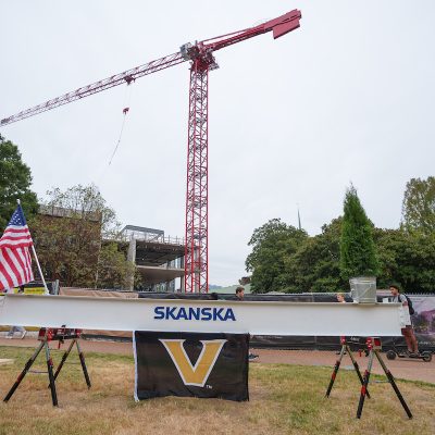 Garland Hall renovation celebrates milestone with topping out ceremony