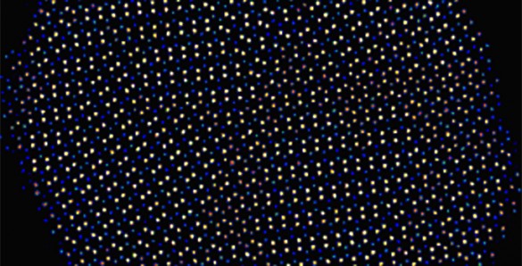 Interlacedcrystalfea black background with white dots in overlapping grid pattern
