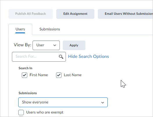 New default search filter in Assignments.