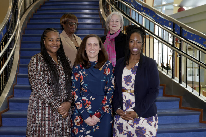 The My Health Passport research team examined how well a patient engagement tool helped patients who were admitted to the hospital with behavioral health needs. (Pictured from left to right, top to bottom): Dorinda Brown, MSEd, Patti Runyan, DNP, MBA, RN, Delana Vallery, MA, Jessika Boles, PhD, CCLS, and Andrea Hughie, MSN, RN. (photo by Donn Jones)