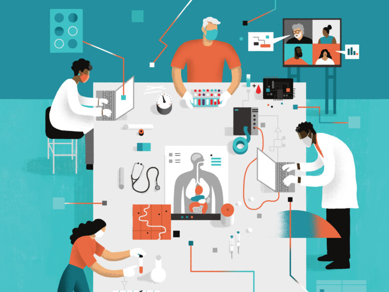 Illustration of clinicians and biostatisticians working collaboratively on research