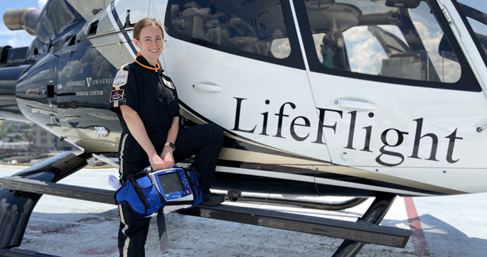 Ashley Brown Panas, MD, is one of several advanced providers on the Vanderbilt LifeFlight crew that include physicians and nurse practitioners.