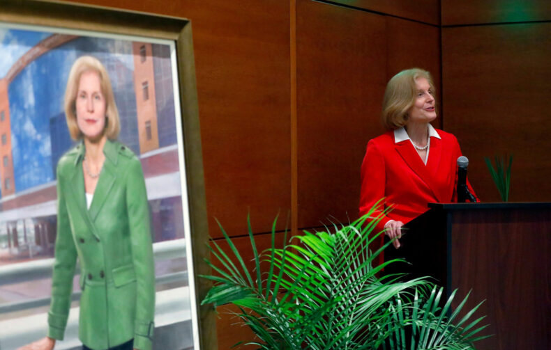 Jennifer Pietenpol, PhD, speaks during the event celebrating the unveiling of her portrait. (photo by Donn Jones)